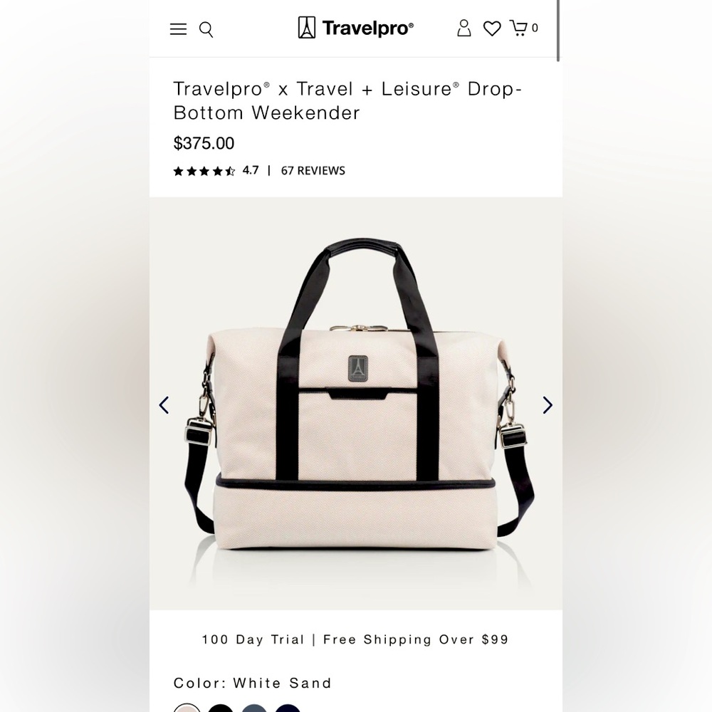 Travelpro weekender white sand